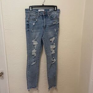 Judy Blue Mid-Rise Raw Hem Destroyed Skinny Jeans